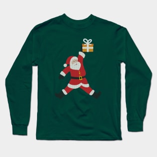 Dunking Santa Ugly Christmas Sweater Gift Basketball Yarn Effect Funny Long Sleeve T-Shirt